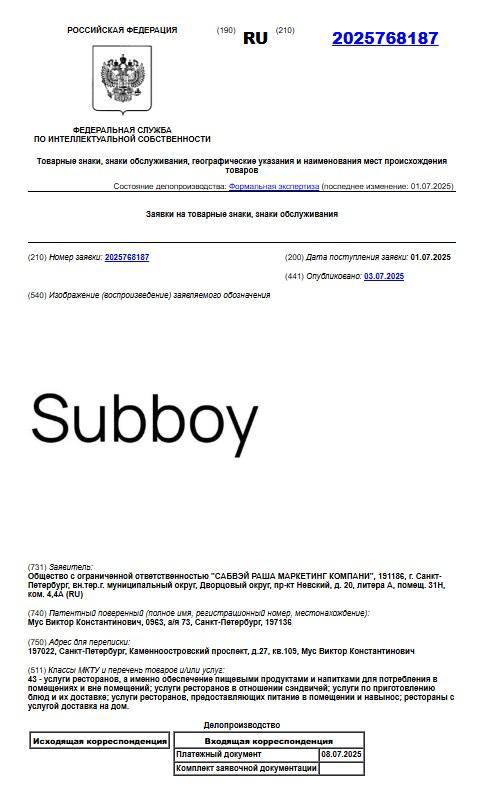 سيتم إعادة تسمية مترو الأنفاق في روسيا إلى “Subboy” كيان قانوني يمثل سلسلة مطاعم للوجبات السريعة في…